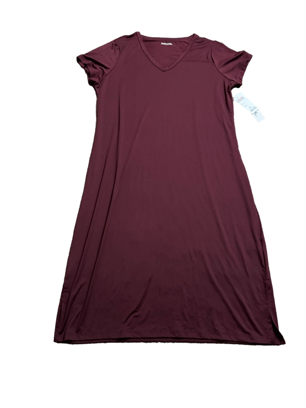 32 Degrees Cool T-Shirt Dress Burgundy Short Sleeve V Neck Casual NWT SIZE XL